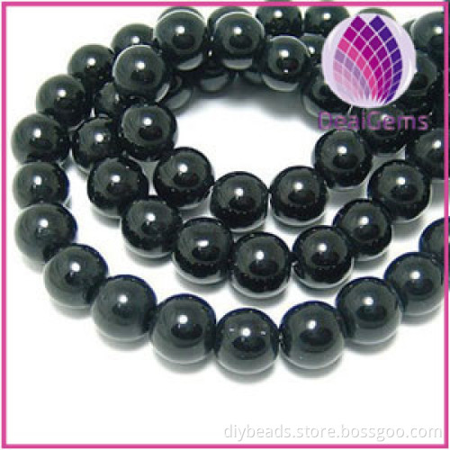 10mm round black glass beads